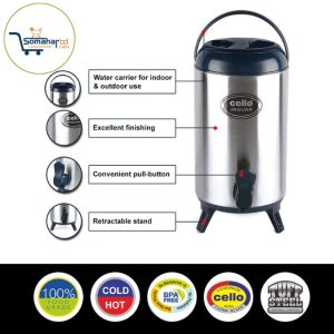 Cello Jaguar Stainless Steel Double Walled Water Jug, Hot and Cold 10Ltr.