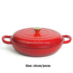 26cm Enamel Cast Iron Dutch Oven /Shallow Casserole with Lid Red.