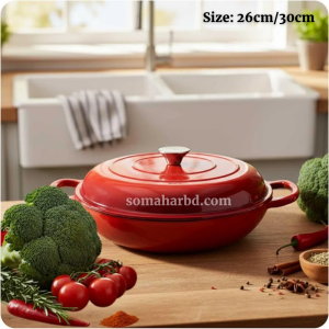30cm Enamel Cast Iron Dutch Oven /Shallow Casserole with Lid Red.