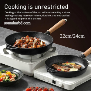 22cm High Purity Cast Iron Skillet with Solid Wood Handle Fry Pan.