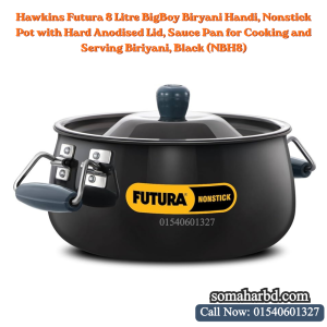 Hawkins/Futura 8 Litre BigBoy Biryani Handi, Nonstick Pot with Hard Anodised Lid, Sauce Pan for Cooking and Serving Biriyani, Black (NBH8)