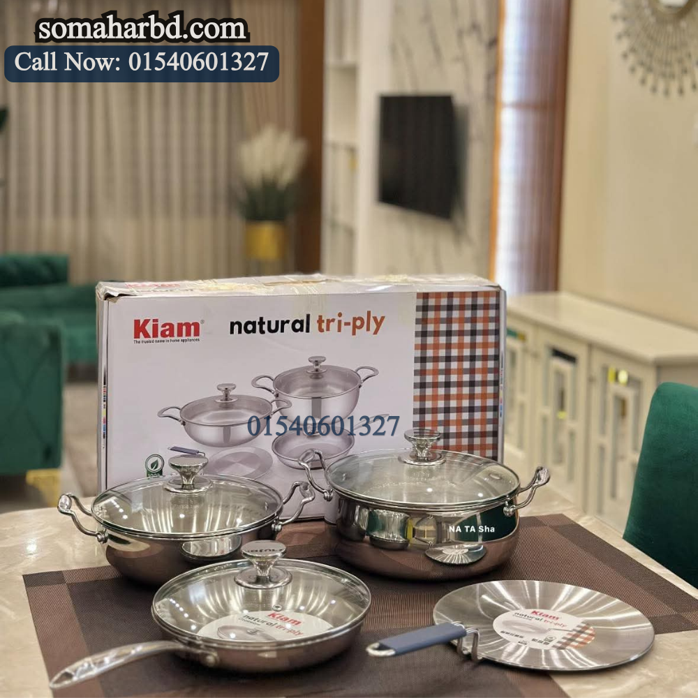Kiam Natural 304 Tri-ply Stainless Steel 7pec Cookware Set.. Kiam Natural 304 Tri-ply Stainless Steel 7pec Cookware Set.