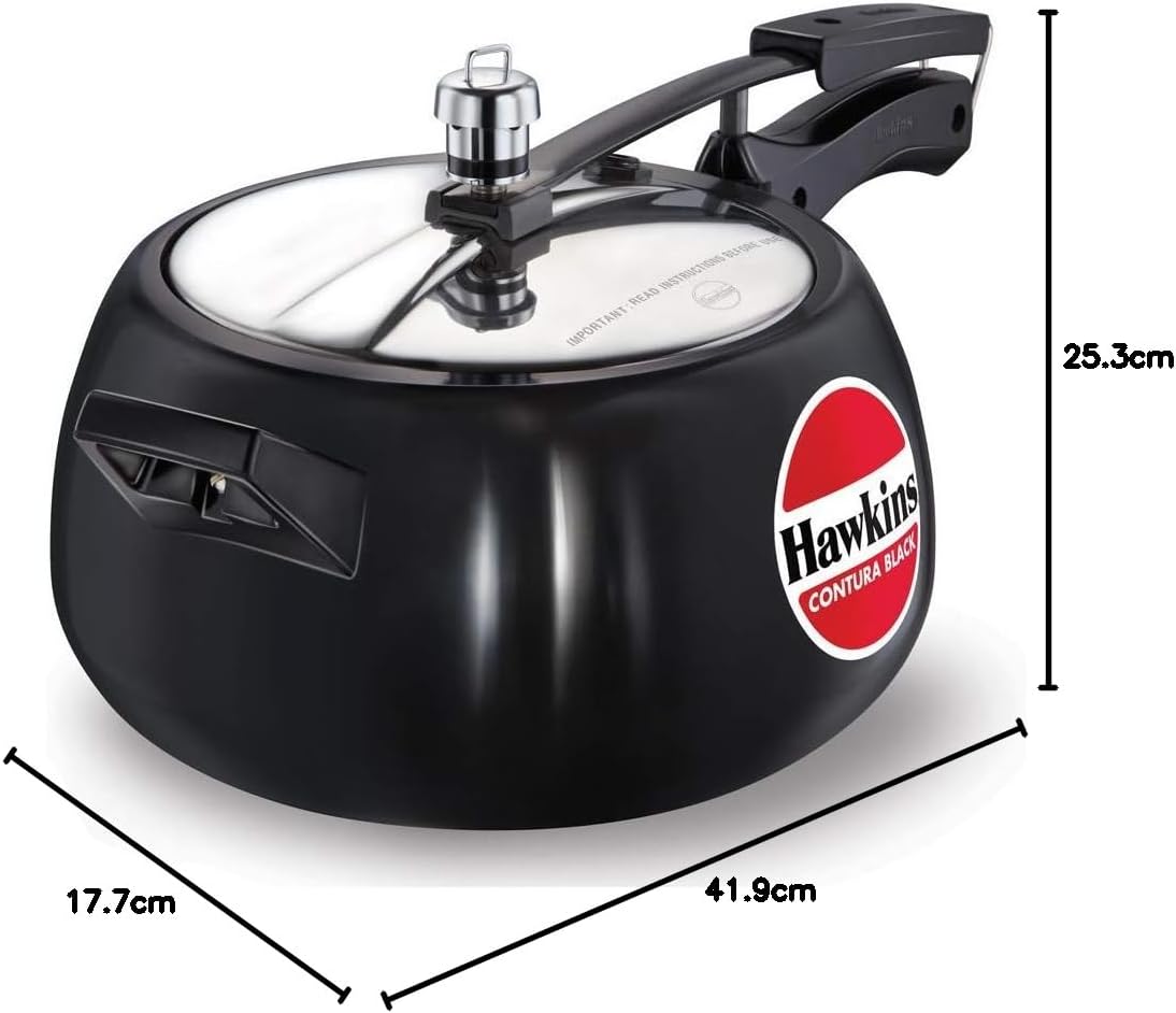 HAWKINS Hawkins Contura Black Pressure Cooker, 5 Litre, Black (Hard Anodized 1 Hawkins Hard Anodized Pressure Cooker 5L(CB50)