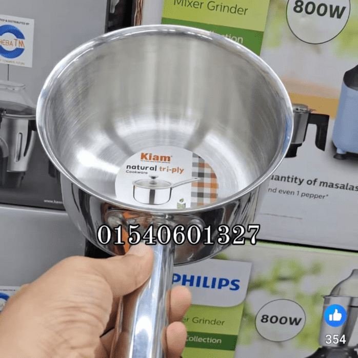 Kiam Natural Tri-Ply Stainless Steel Milkpan / Teapan (16cm - 1.5L) With Glass Lid