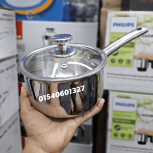 Kiam Natural Tri-Ply Stainless Steel Milkpan / Teapan (16cm - 1.5L) With Glass Lid