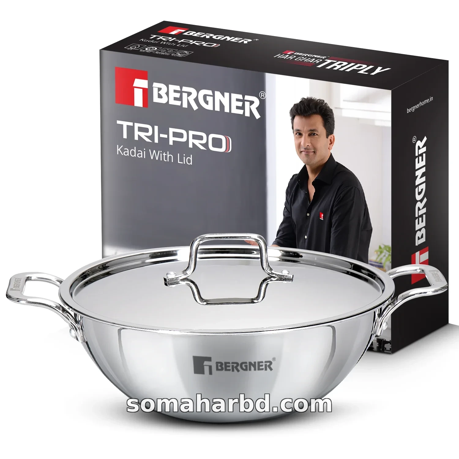 BGIN-1363-1-New 24cm Bergner Argent Extra Deep Tri-Ply Stainless Steel Korai With Lid.