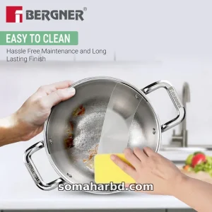 28cm Bergner Argent Extra Deep Tri-Ply Stainless Steel Korai With Lid.