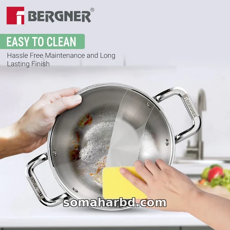 28cm Bergner Argent Extra Deep Tri-Ply Stainless Steel Korai With Lid. 28cm Bergner Argent Extra Deep Tri-Ply Stainless Steel Korai With Lid.
