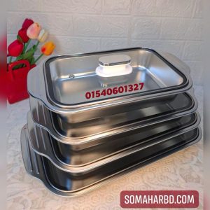  Stainless Steel Serving & Baking Dish Set of 4Pec With Clear Glass Lids. 