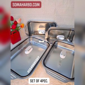  Stainless Steel Serving & Baking Dish Set of 4Pec With Clear Glass Lids. 
