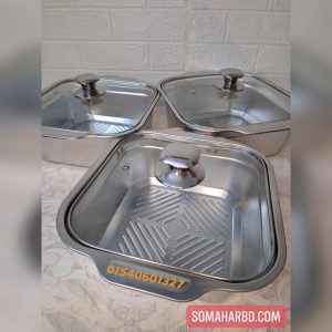  Stainless Steel Serving & Baking Dish Set of 4Pec With Clear Glass Lids. 